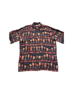 Burma Bibas Silk Cocktail Print Button Down Shirt Blue Size L